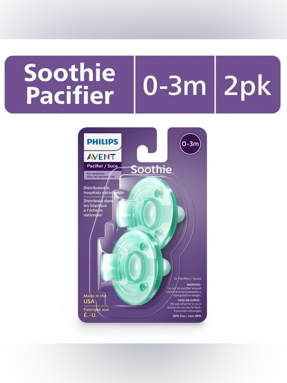 Philips Avent Soothie Pacifier, 0-3 Months, Green, 2 Pack